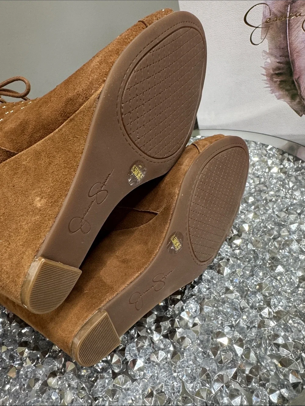 Jessica Simpson Brown Suede Lace-Up Studded Wedge Sandals NEW 6.5